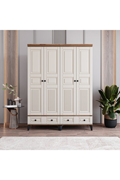 MONZIO Terra 4 Kapaklı Çekmeceli Gardırop %100 MDF