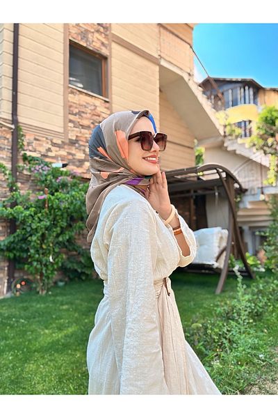 Modakaşmir Palette Pattern Bamboo Scarf - Brown - Salmon