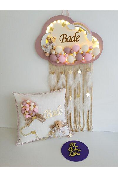 BL Baby Lüks Bubble Ledli Bulut Bebek Kapı Süsü Ve Yastık Pudra Kenar Krem Zemin