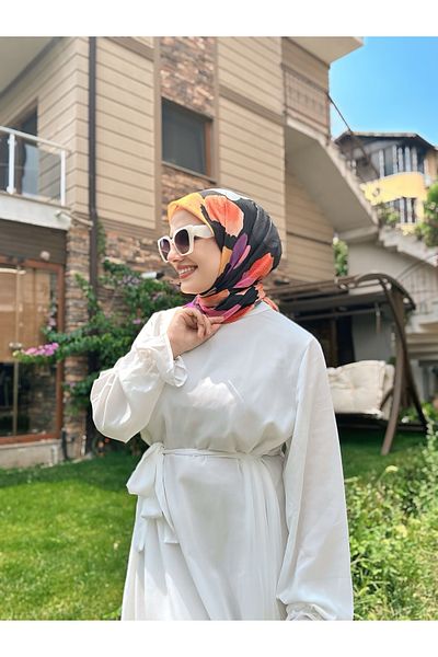 Modakaşmir Palette Pattern Bamboo Scarf - Black - Orange