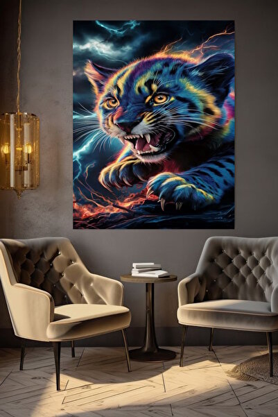 özkacar TABLIE PE PÂNZĂ CU MODEL DE NEON CU PUI DE LEU, DECOR DE PERETE PENTR...