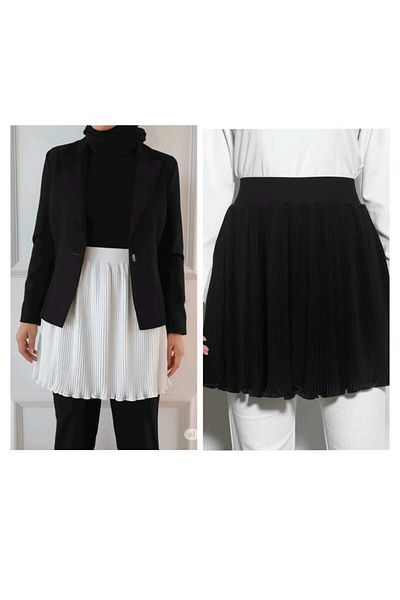 Modabenna Ecru-Black 2 Pack Women's Elastic Pleated Lining Women's Mini Skirt Underwear Pleated Pleated