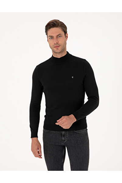 Pierre Cardin Siyah Slim Fit Yarım Balıkçı Yaka Basic Triko Kazak 50314176-VR046