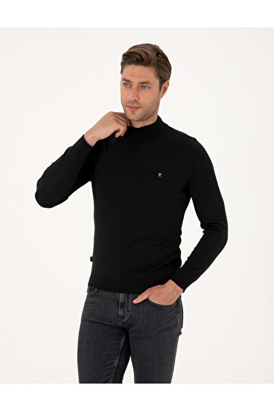 Pierre Cardin Siyah Slim Fit Yarım Balıkçı Yaka Basic Triko Kazak 50314176-VR046