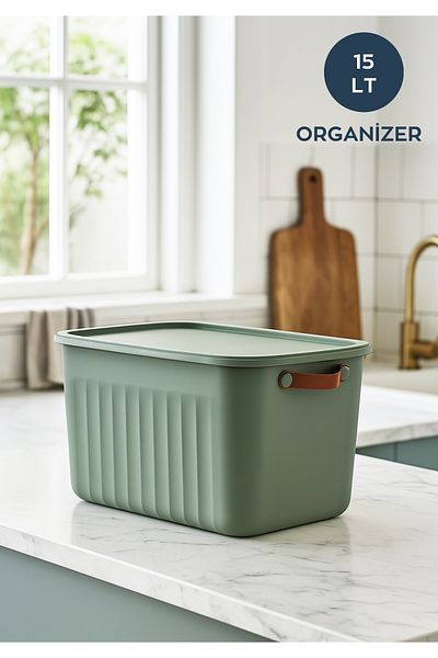 HOMİNG Multi-Purpose Soft Green Organizer Box with Lid 15 Lt