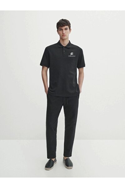 HAZEGO Μπλουζάκι με στάμπα με κουμπιά και γιακά - Λευκό