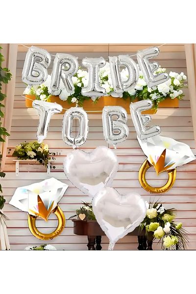 Çemrek Süs Parti Silver Bride to Be Foil Balloon Set 5 Pieces