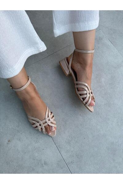 Selly Beige Color Ankle Tied Low Heel Slippers