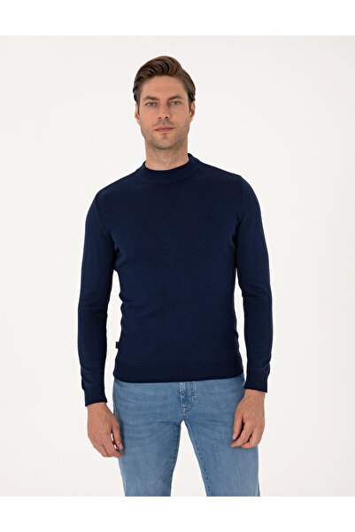 Pierre Cardin Light Navy Blue Slim Fit Quarter Collar Basic Knitwear Sweater ...