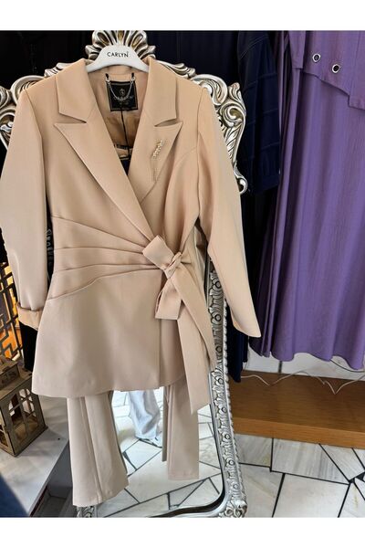 Butik BEJ BLAZER TESETTÜR CKET PANTOLON TAKIM