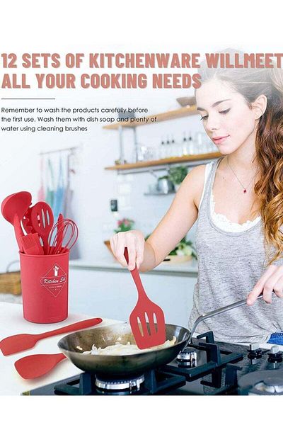 COOYA 12-Piece Kitchen Utensil Set Silicone Cooking Tools Nonstick Heat Resistant Cookware(Red)