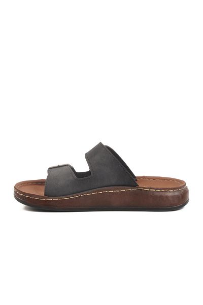 Aspor Black Double Buckle Men's Flat Slippers
