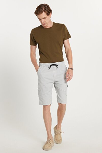 Tudors Ανδρικό σορτς Relax Fit Άνετο 100% βαμβακερό Cargo Pocket ανοιχτό γκρι Capri