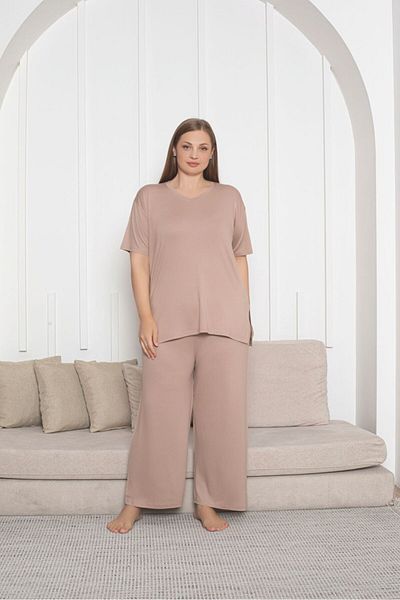 Asel Set de 2 piese din țesătură din bumbac pieptănat Lycra de mărime mare, cu fantă laterală