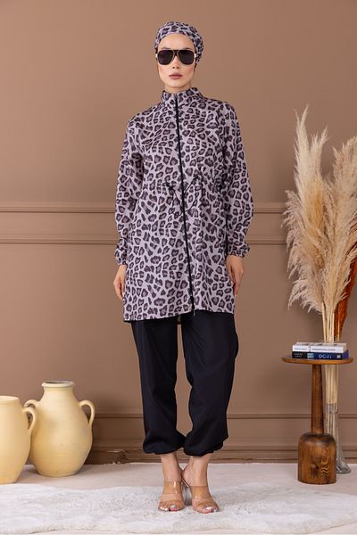 dilber fashion Μαγιό Hijab με μοτίβο λεοπάρ και τσάντα δώρο με μοτίβο σάλι με φερμουάρ