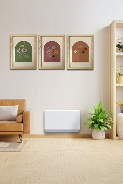 AND Ahşap Çerçeveli Çiçekler Temalı Tablo Üçlü MDF Poster Tablo Duvar Dekoru (21x30 cm)