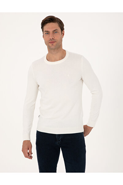 Pierre Cardin Ecru Slim Fit Crew Neck Basic Knitwear Sweater 50315509-Vr019