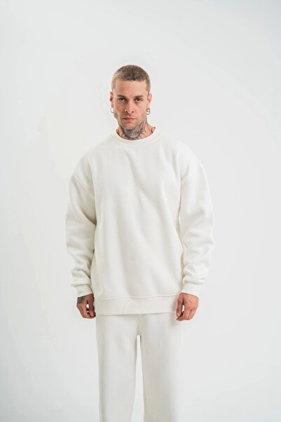 YALÇIN Μακρυμάνικο Crew Neck Basic Φούτερ - Λευκό