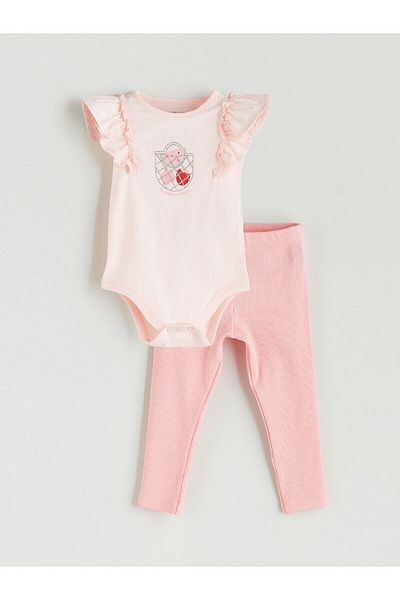 LC Waikiki Fruit Printed Baby Girl Snapback Bodysuit and Leggings 2 Pack