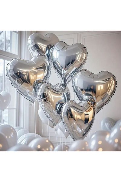 Çemrek Süs Parti Silver Heart Foil Balloon Set of 15