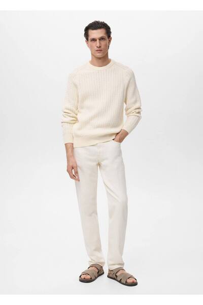 MANGO Man %100 pamuklu örgü desenli kazak