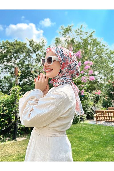 Modakaşmir Flora Pattern Bamboo Scarf - Pomegranate Flower - Gray