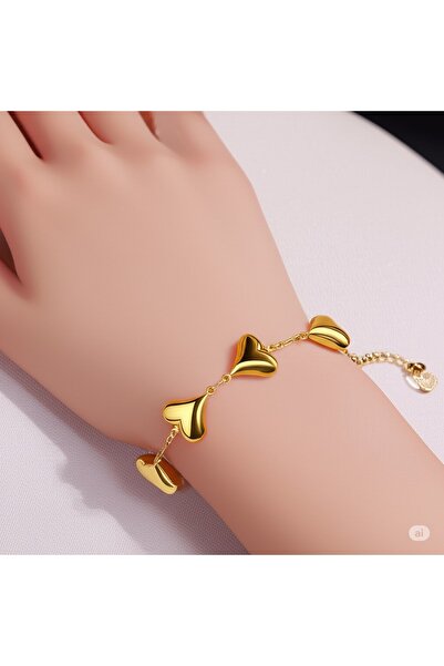 FAMEMUS ACCESSORY سوار قلب من الفولاذ الذهبي