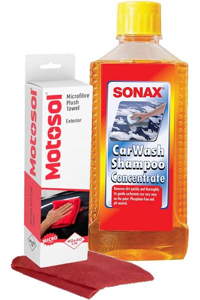 Sonax Car Wash Shampoo 250ml + Microfiber Cloth – Exterior Cleaning Combo Kit