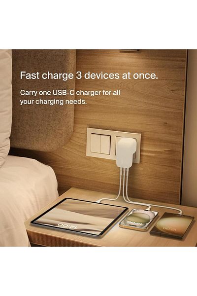 Belkin BoostCharge 67W 3-Port USB-C Wall Charger with PPS White