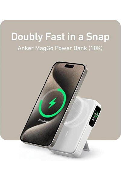 Anker باور بانك ماجو ١٠ كيلو، معتمد من Qi2، شاحن فائق السرعة ١٥ واط A1654H21 أبيض