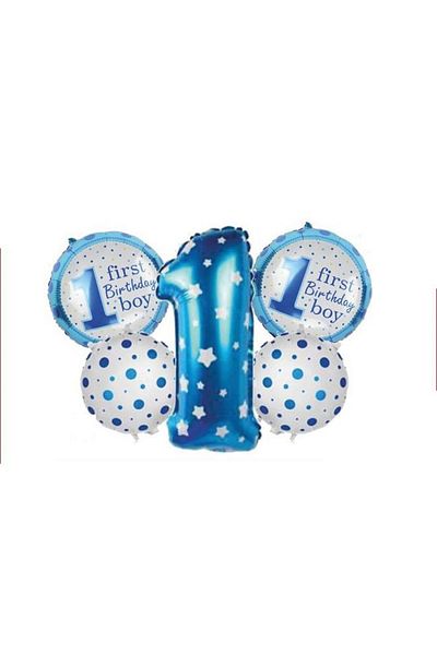 turkuaz parti 1 Year Blue Balloon Set 5 Pcs, 1 Year Boy's Birthday Set 5 Pcs, 1 Year Birthday Set