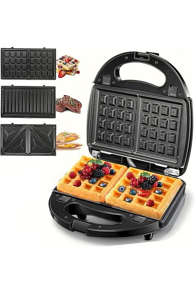 Shopi X spring Sandwich Maker, 750W 3 in 1 Waffle Maker with 3 Detachable Nonstick Plates, Grilled Cheese