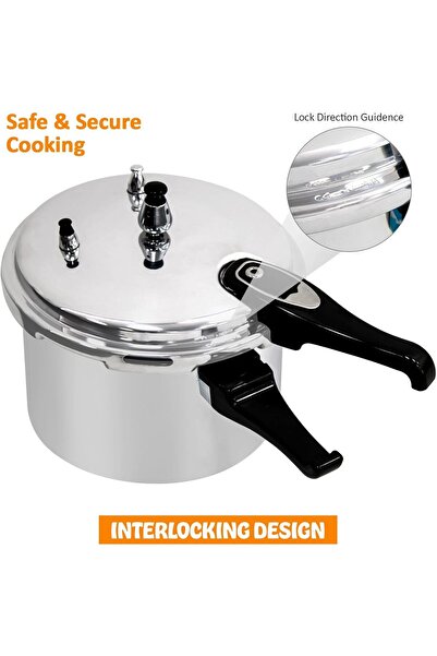 Generic Shopi Premium Pressure Cooker, Dual Handle Aluminium + Stainless Steel Cooker for Fast Cooking