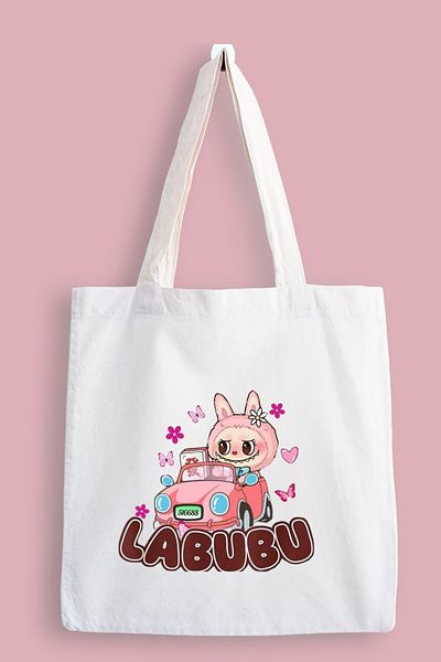 designedfy Labubu Car Printed Cloth Bag, Tote Bag
