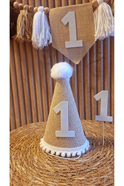 asöy 1 Year Old Hat High Chair Wall Pennant Brown One 1 Year Old Party Set of 3 Pennants