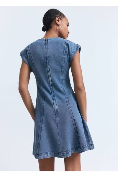 MANGO Woman Dikiş detaylı denim elbise
