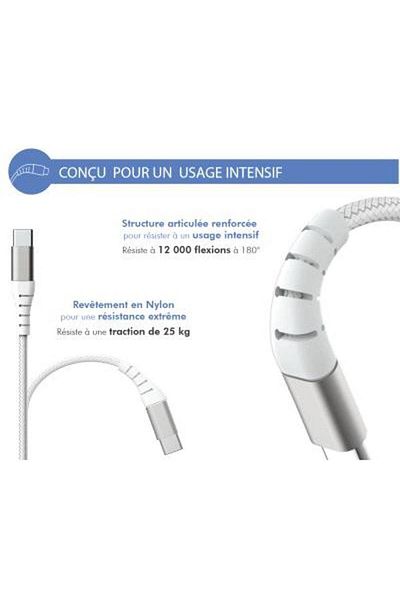 Force كابل USB A/USB C معزز بطول 1.2 متر أبيض