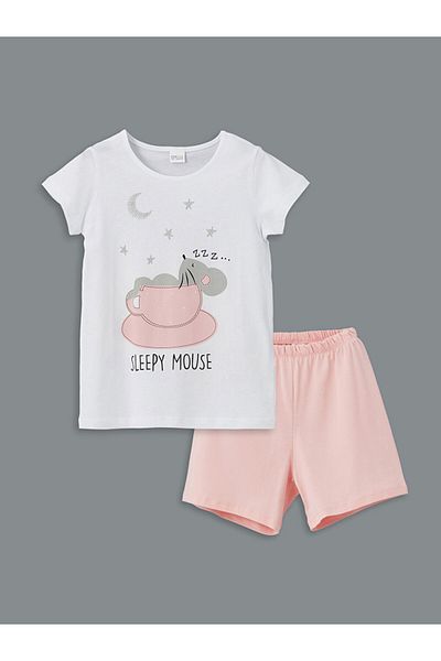 LC Waikiki New Season Crew Neck Girls' Shorts Pajama Set - S5J815Z4