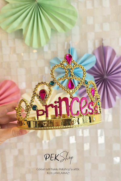 PEKSHOP Luxury Princess Crown with Stones Gold Princess Crown Size Adjustable