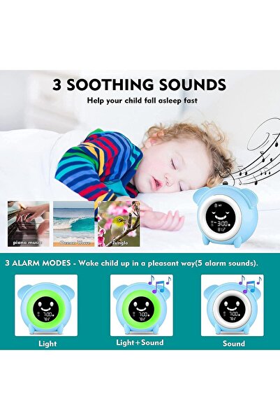 AZA TECH Ceas digital pentru camera copiilor, alarma, termometru, lumina veghe, display Lcd
