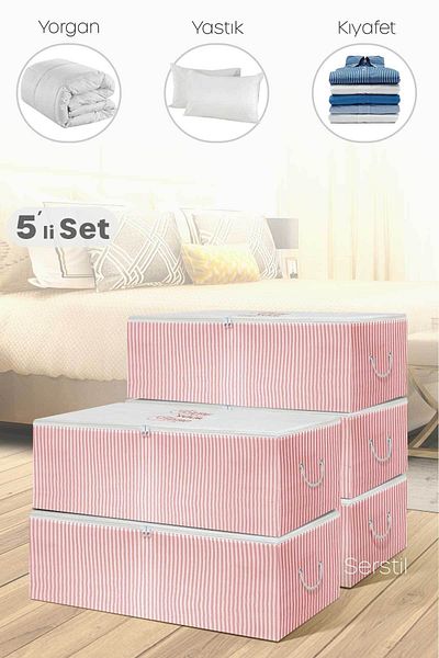 Serstil 5 bucăți - Depozit de depozitare Mega Size Underlay Pink Stripes 74 x 46 x 22 cm
