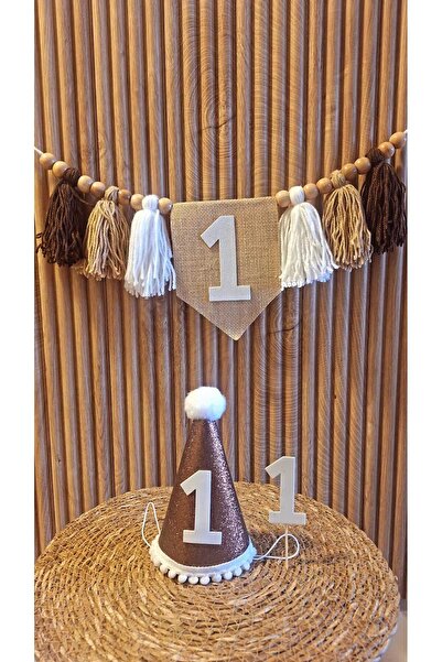 asöy 1 Year Old Hat High Chair Wall Pennant Brown One 1 Year Old Party Set of 3 Pennants