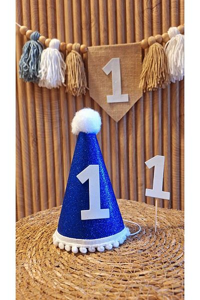 asöy 1 Year Old Hat High Chair Wall Pennant Blue One 1 Year Old Party Set of 3 Pennants