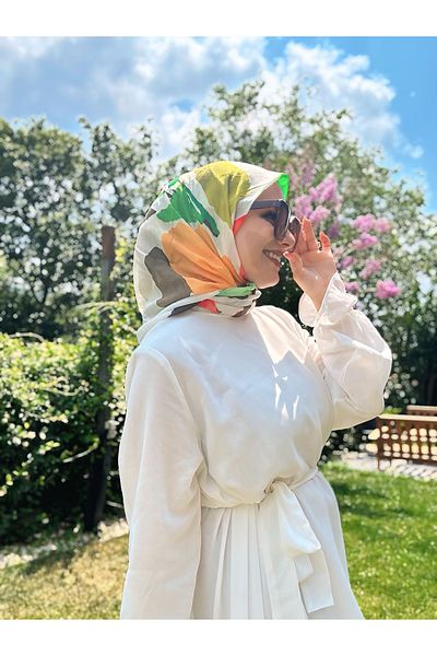 Modakaşmir Palette Pattern Bamboo Scarf - White - Khaki