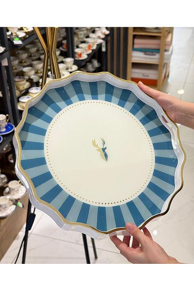 Onedekor Luxury Acrylic Round Tray İwon Blue 38cm
