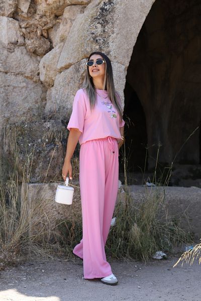 bytugcekaya Light Pink Elastic Waist Palazzo Bottom