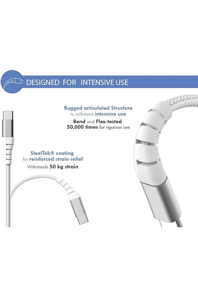Force كابل Power Lite USB A إلى C معزز بطول 2 متر، أبيض