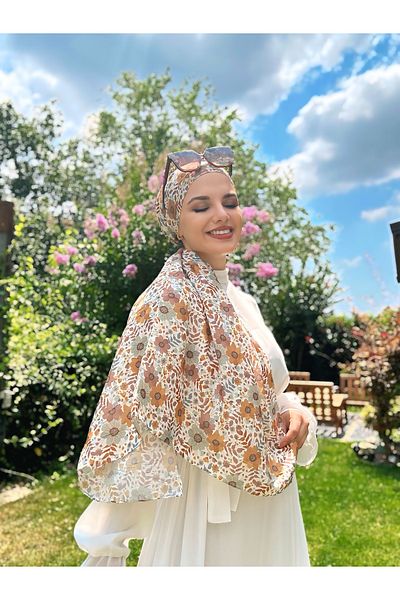 Modakaşmir Flora Pattern Bamboo Scarf - Mustard - Green