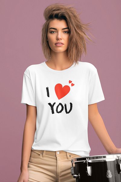 MAGORS Stil-X "I Love You" Printed Cycling Collar 100% Cotton Women's Tshirt, White Color