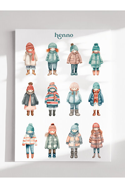 Henno Sevimli Kış Kızları Sticker Seti (1 adet A6) | Bullet Journal, Ajanda, ...